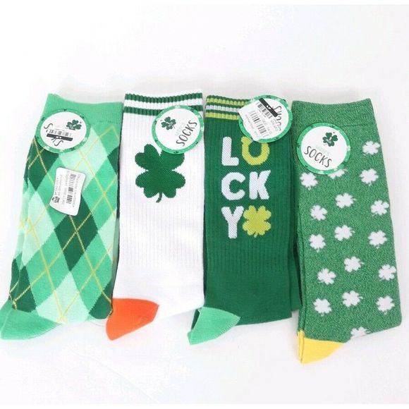 4 Pairs Mens socks clover lucky Sz 10-13 - Picture 1 of 4